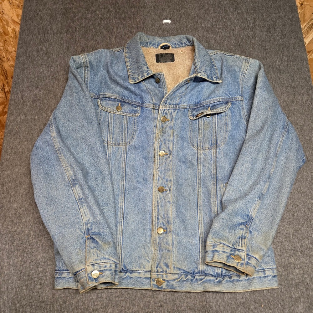 Vintage 90s Lee Denim Trucker Jacket Mens XL Sherpa Lined Blue Workwear